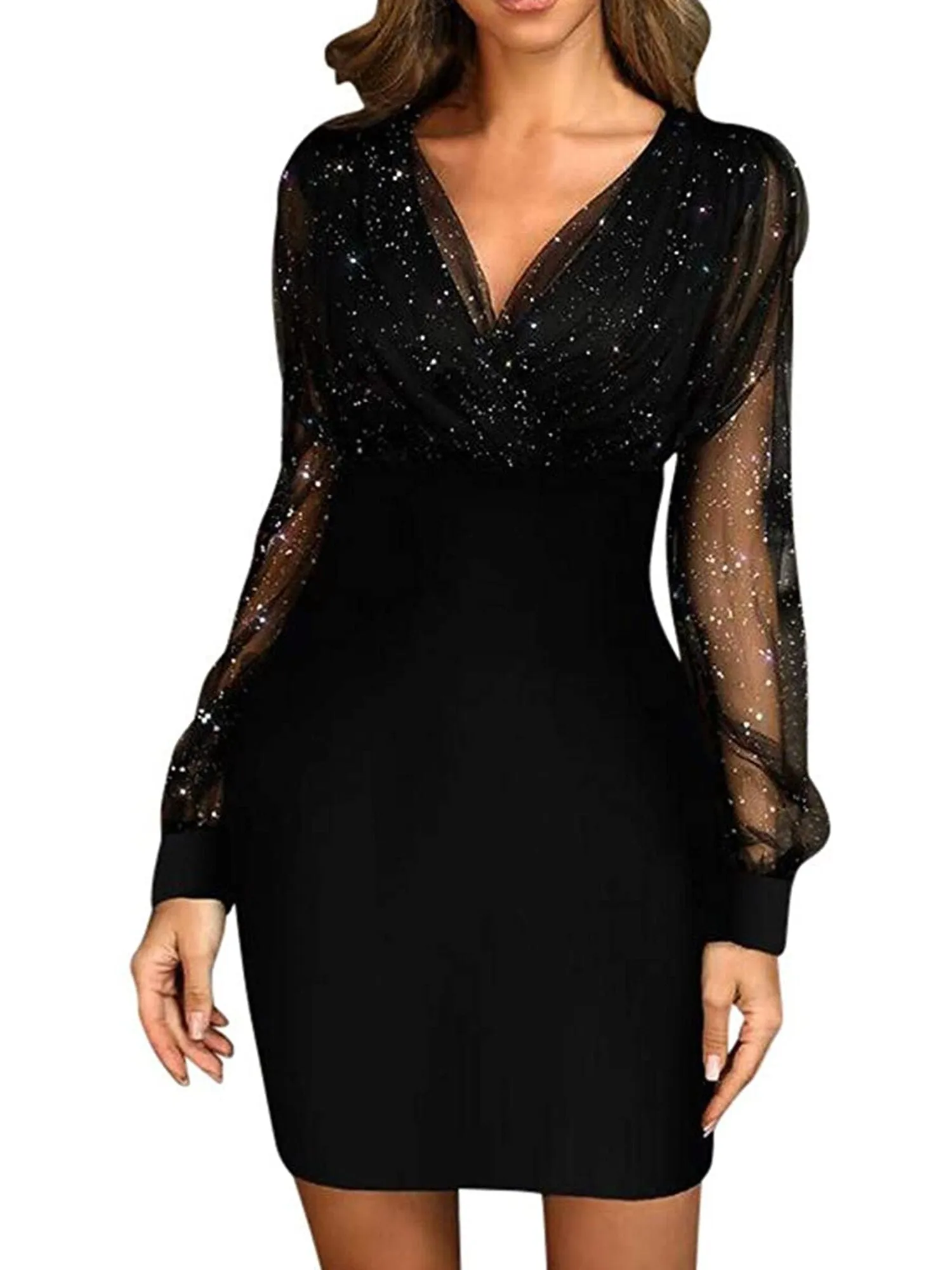 BerriesJam - 2024 Velvet Dress V-Neck Sparkly Sequin Cocktail Party Wrap Dress