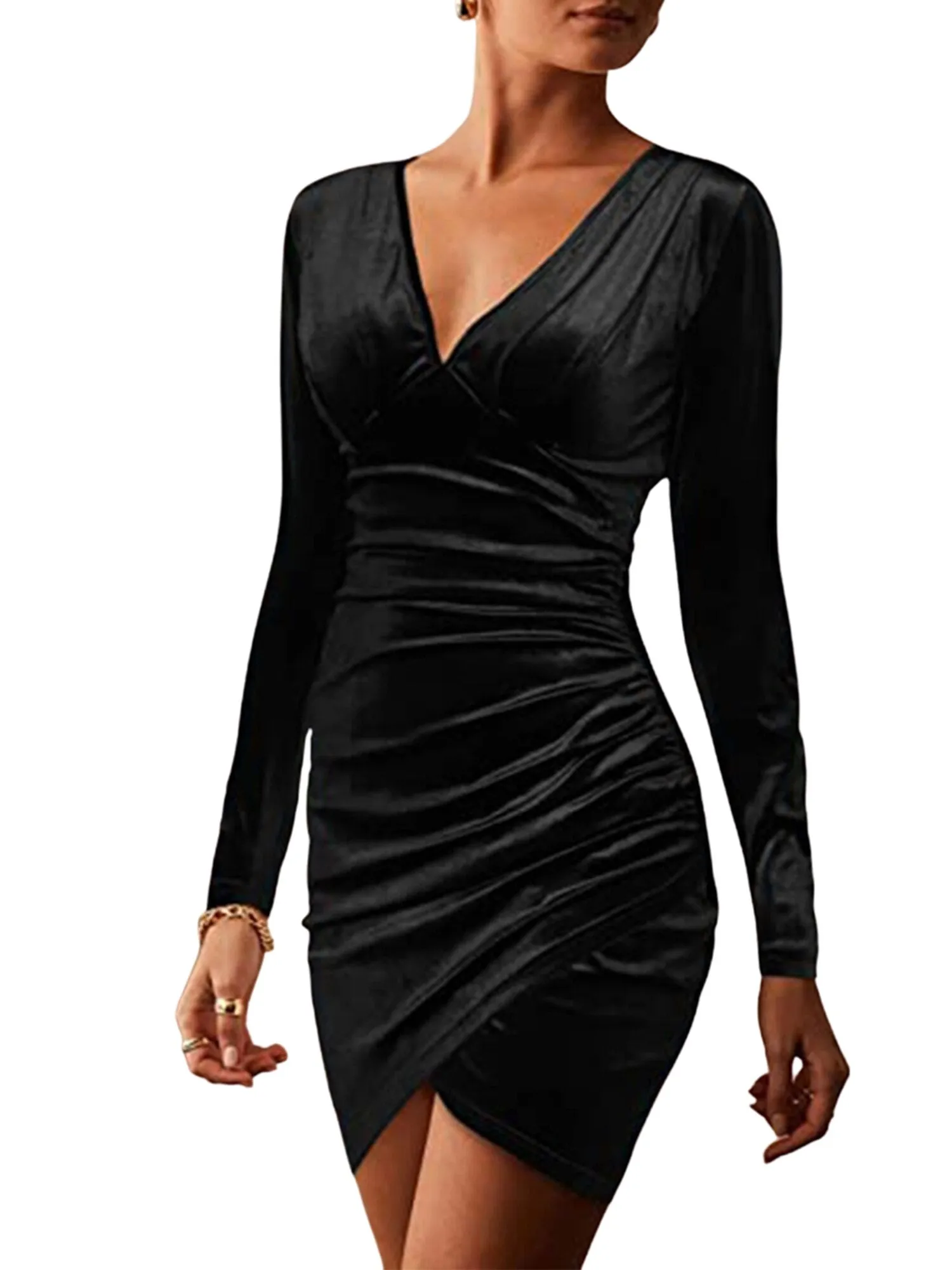 BerriesJam - 2024 Velvet Dress V-Neck Sparkly Sequin Cocktail Party Wrap Dress