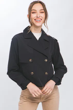 Black Cropped Trench Jacket with Belt Sleeve Detail