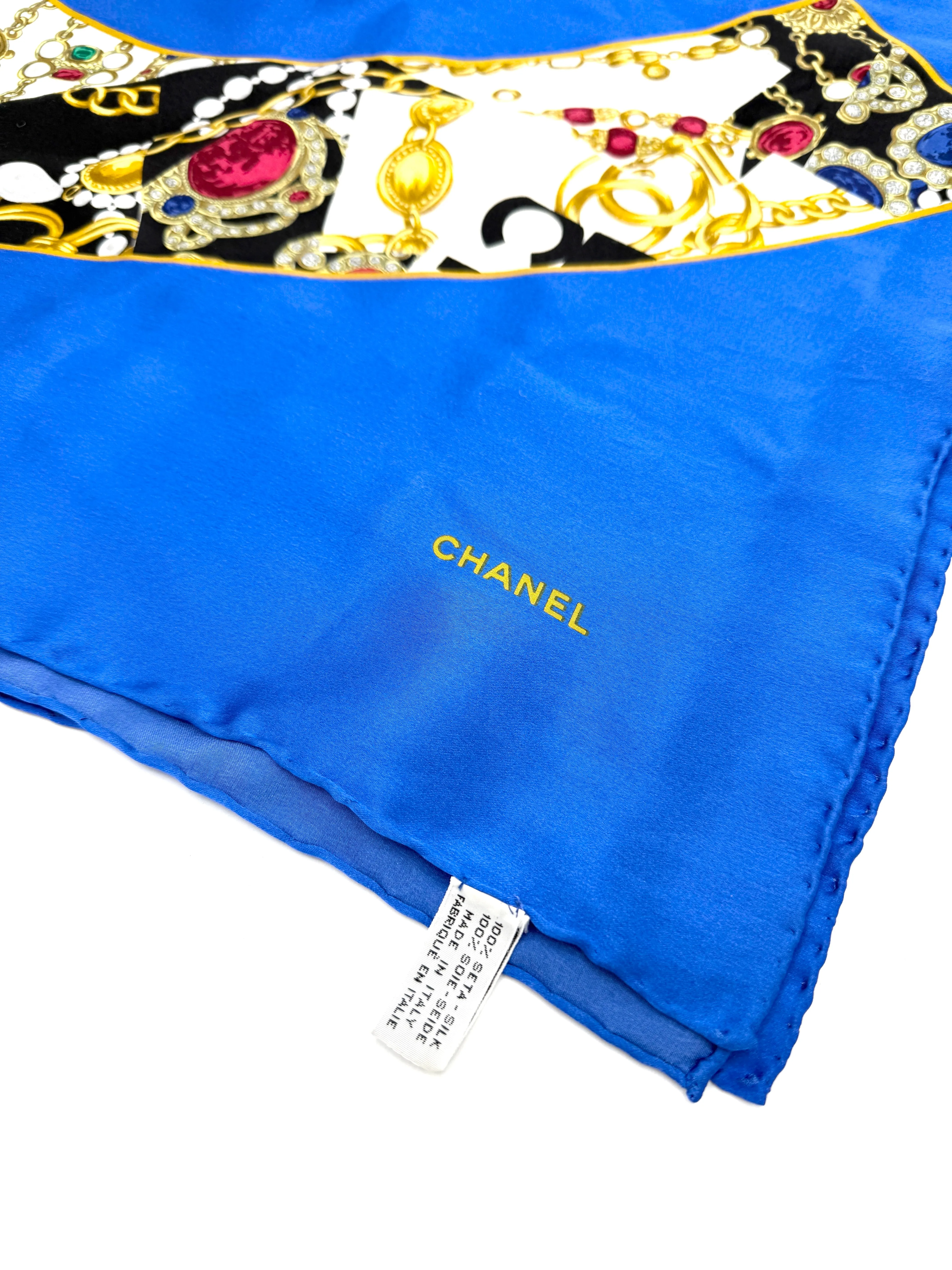 Blue XL Multi Charm CC Silk Scarf
