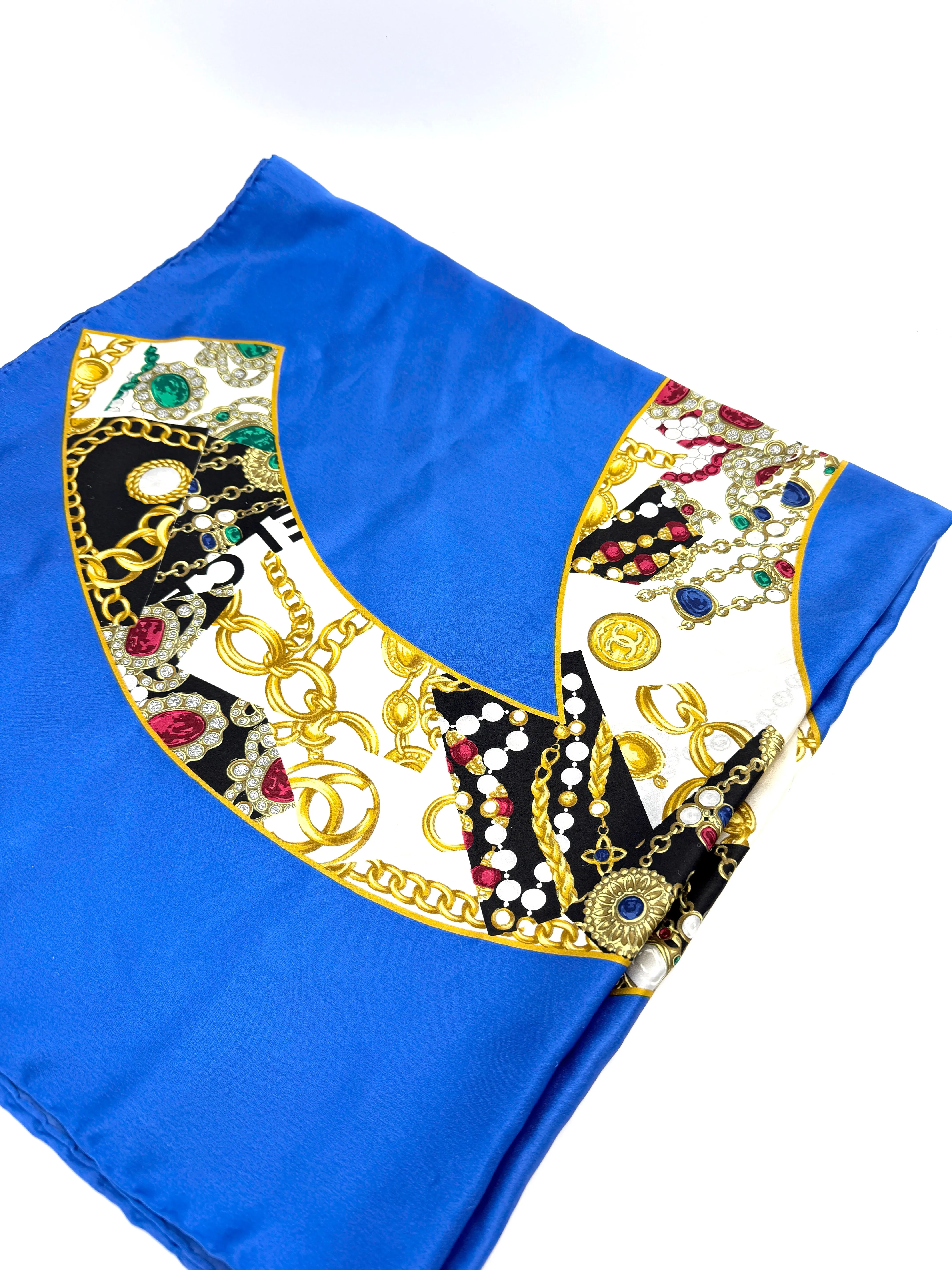 Blue XL Multi Charm CC Silk Scarf