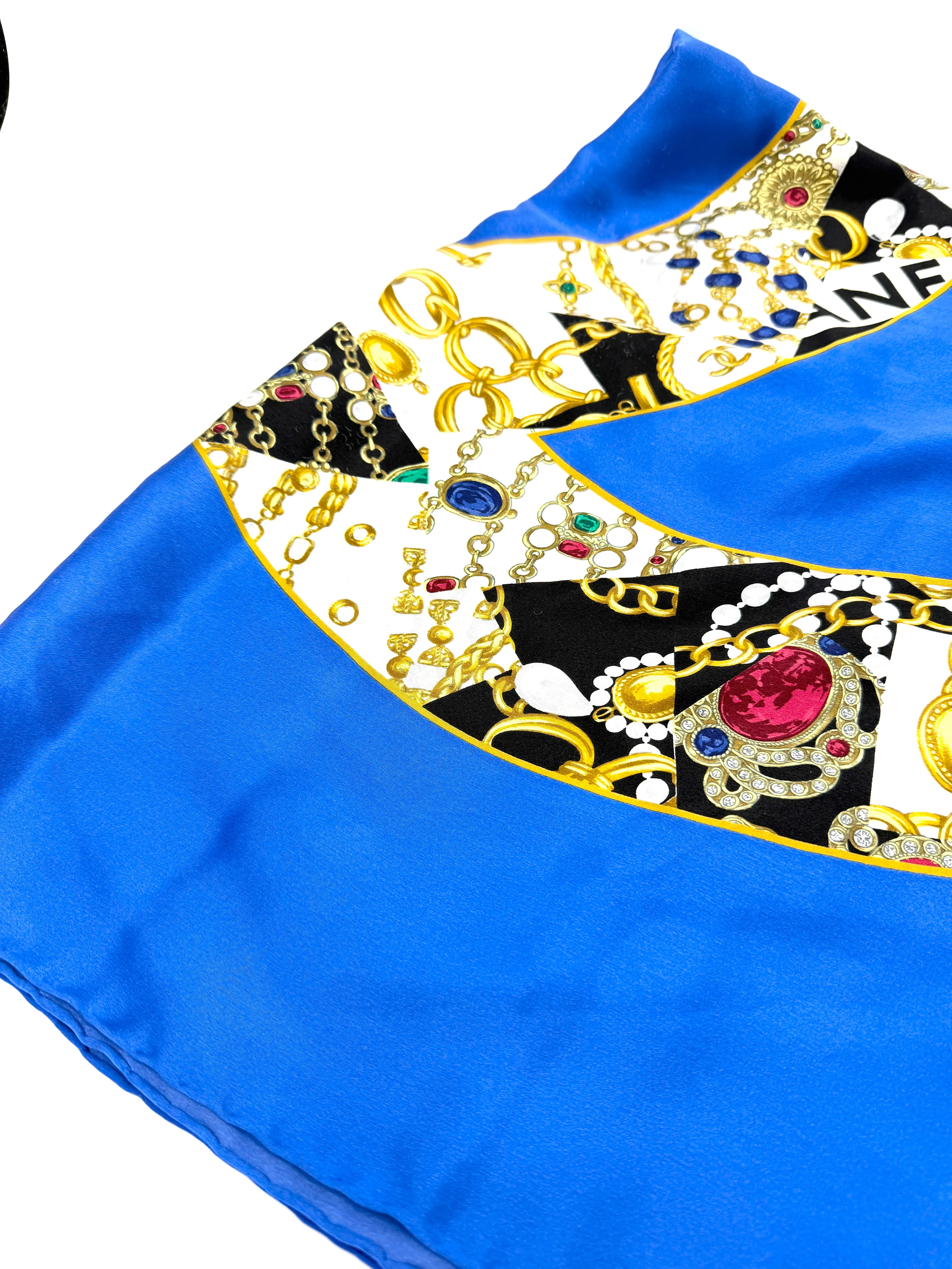 Blue XL Multi Charm CC Silk Scarf