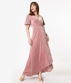 Blush Pink Corduroy Velvet Maxi Wrap Dress