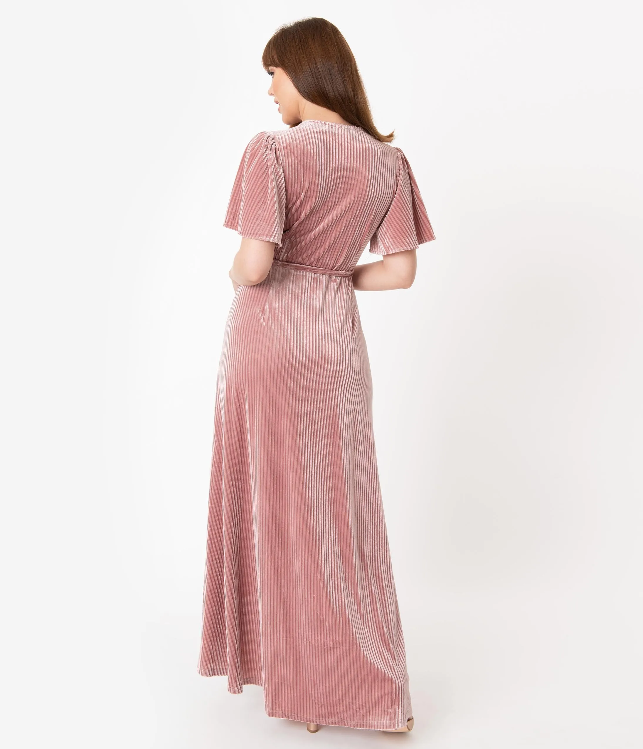 Blush Pink Corduroy Velvet Maxi Wrap Dress