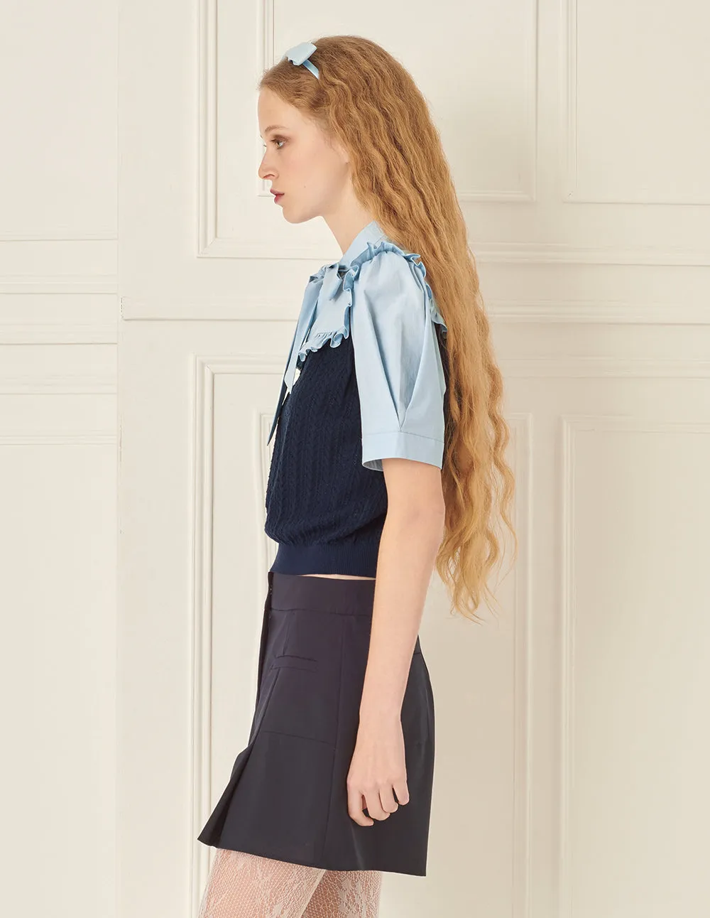 BORA AKSU Butterfly Lace-Up Puff Sleeve Fake Two-Piece Top