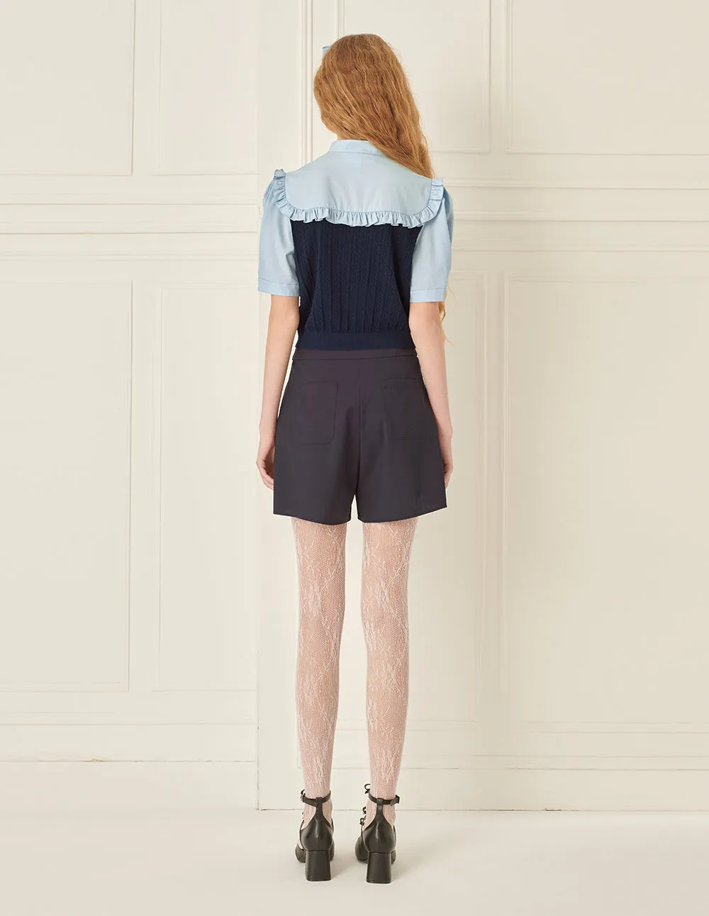 BORA AKSU Butterfly Lace-Up Puff Sleeve Fake Two-Piece Top