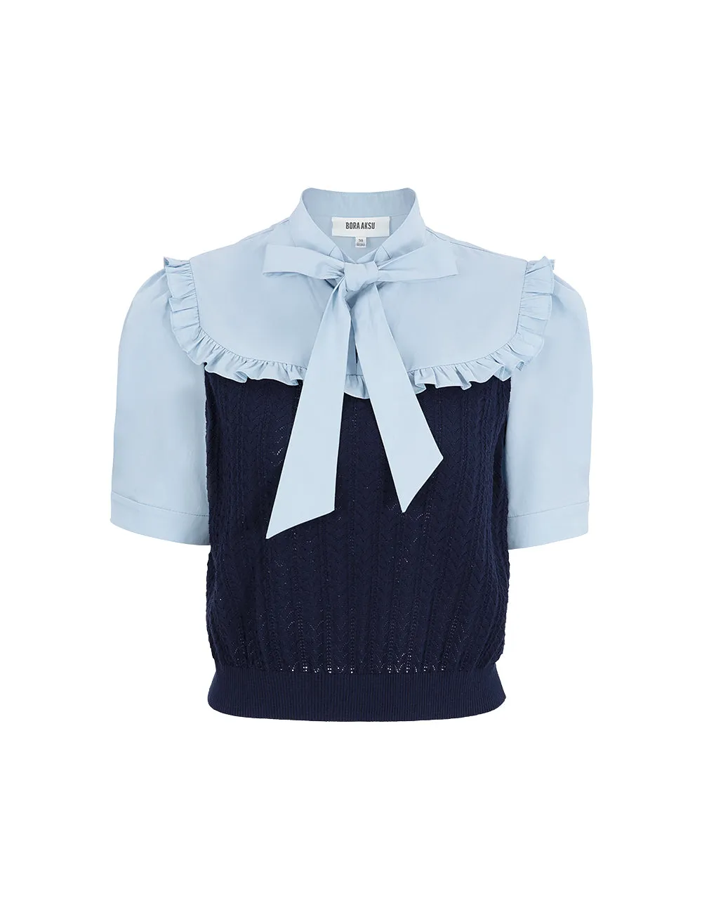 BORA AKSU Butterfly Lace-Up Puff Sleeve Fake Two-Piece Top