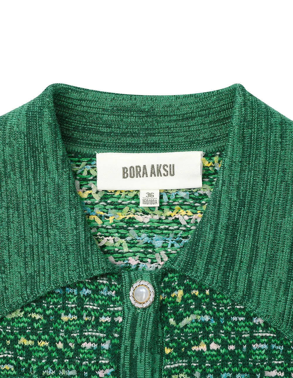 Bora Aksu Cropped Lapel Tweed Textured Knitted Cardigan