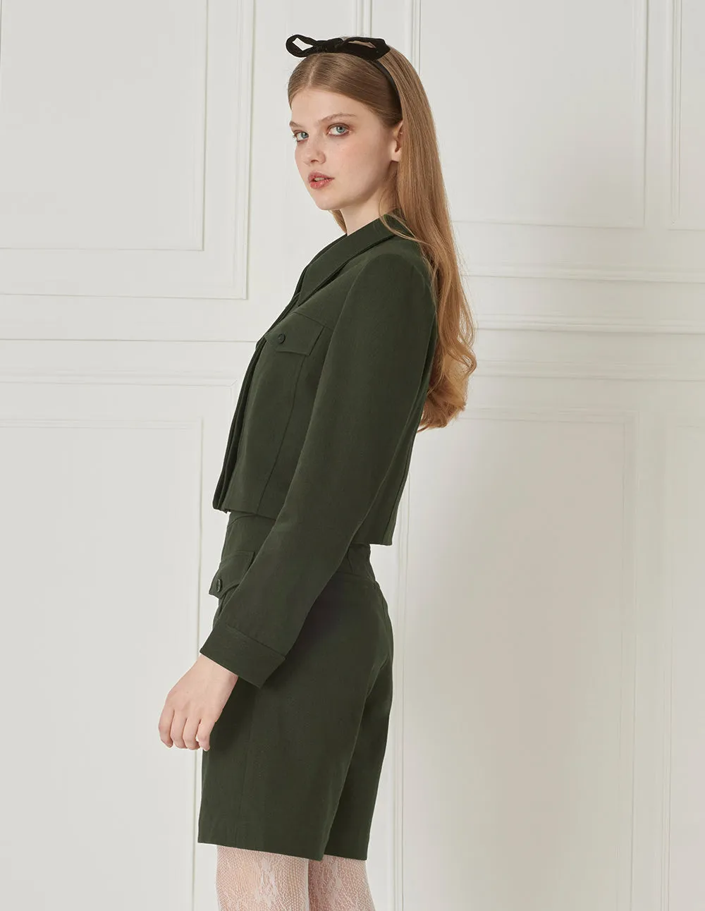 Bora Aksu Lapel Collar Wool Cropped Jacket