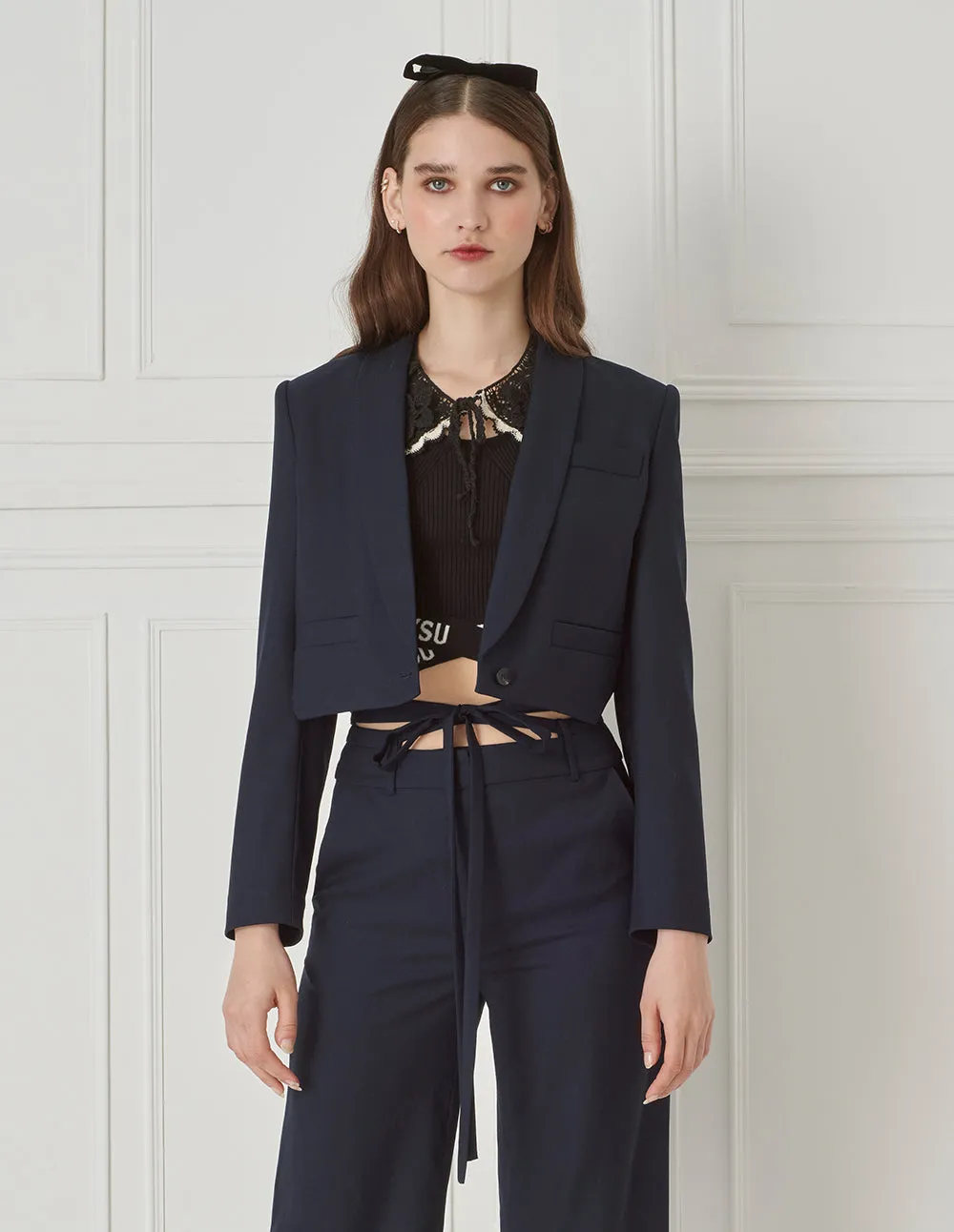 BORA AKSU Shawl Collar Cropped Blazer