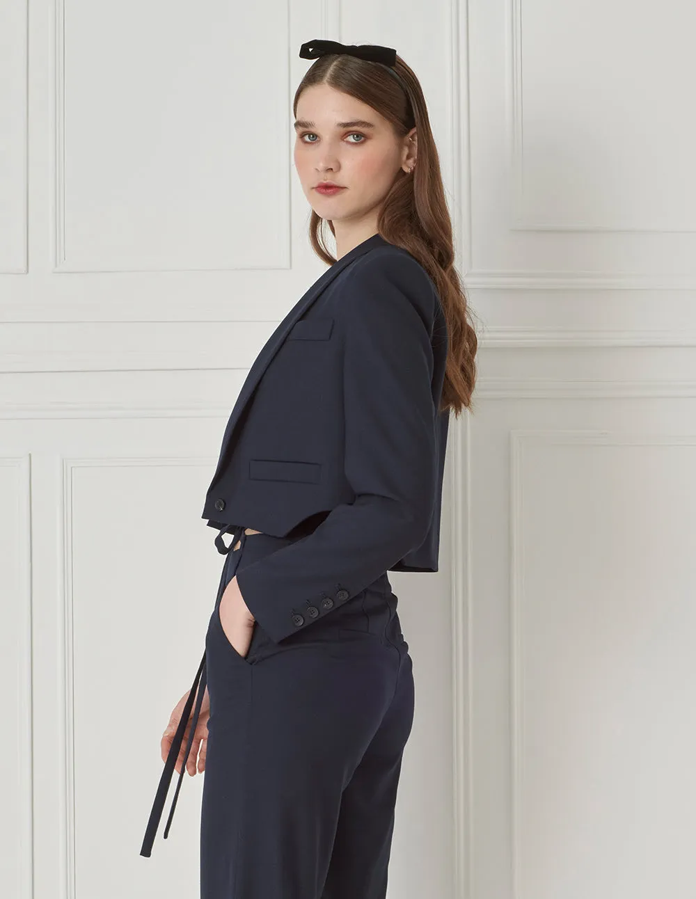 BORA AKSU Shawl Collar Cropped Blazer