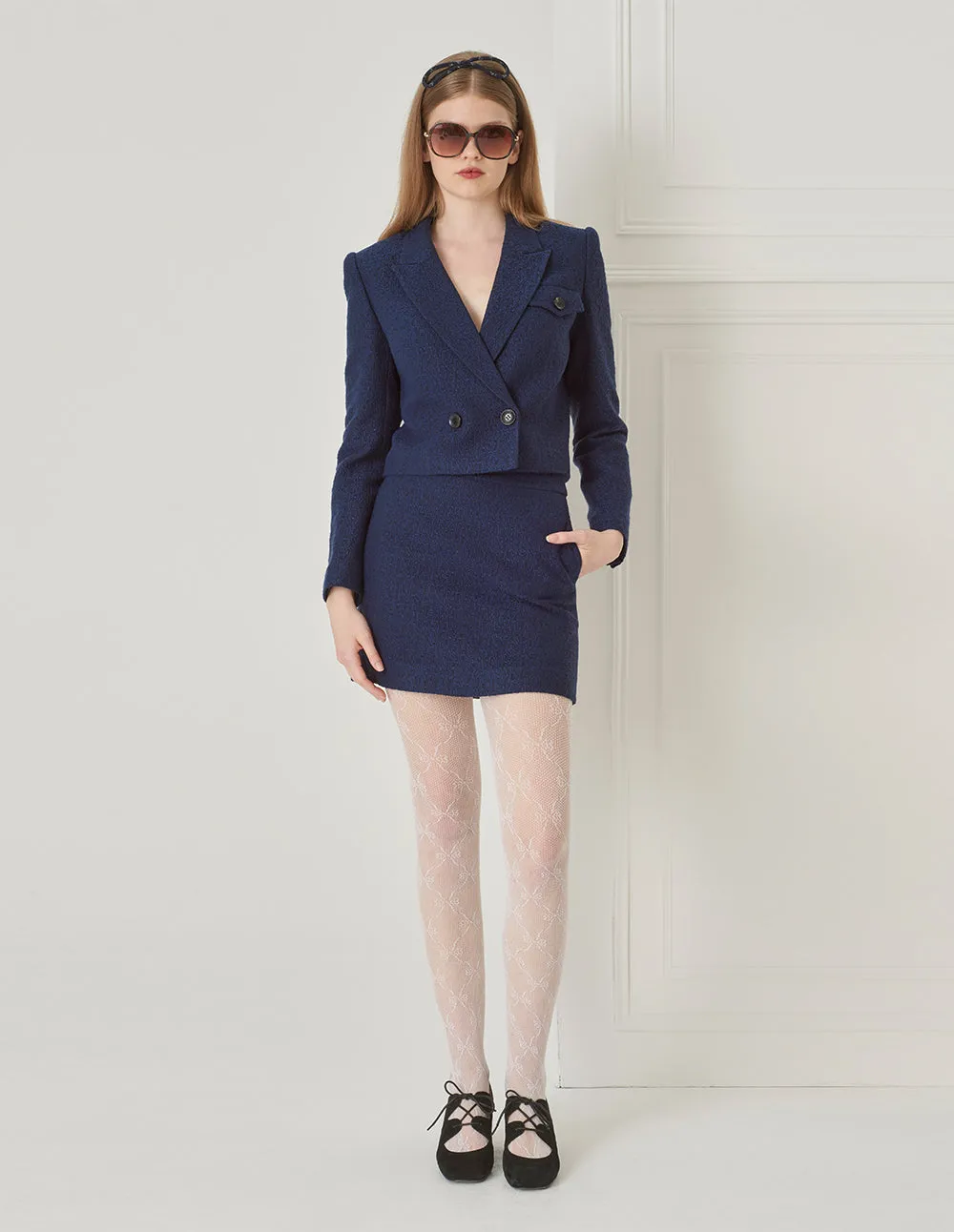 BORA AKSU Woollen Tweed Short Blazer