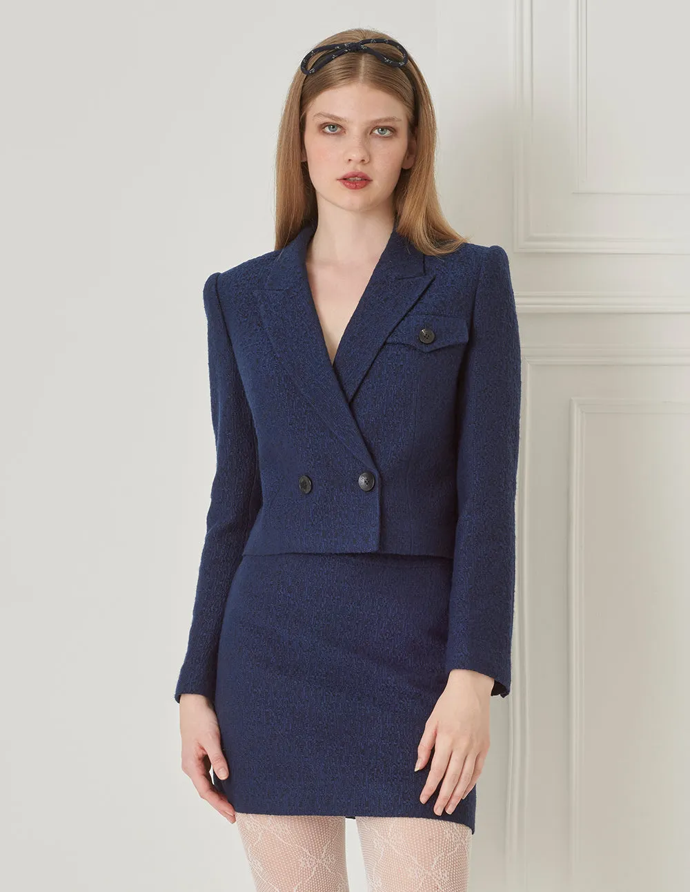 BORA AKSU Woollen Tweed Short Blazer