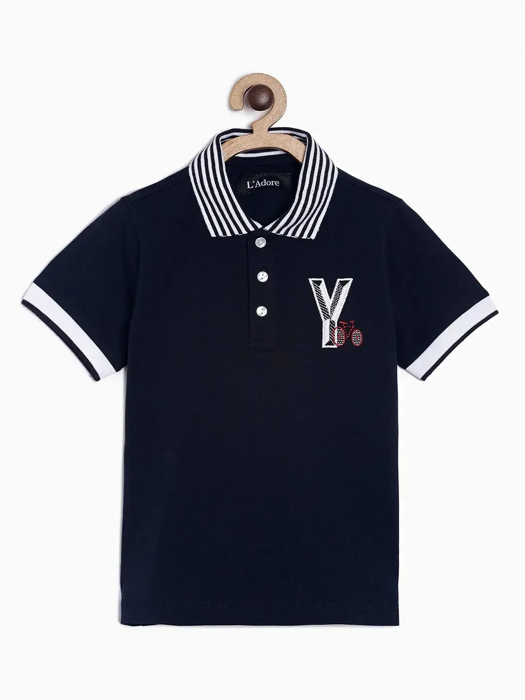 Boys Black Solid Polo Cotton T-shirt