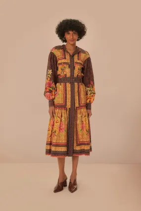 Brown Charming Garden Scarves Midi Chemise