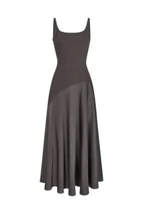 BROWN SLIT CURVE MIDI DRESS