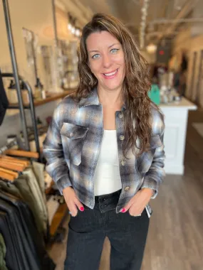 Brushed Plaid Cropped Jacket