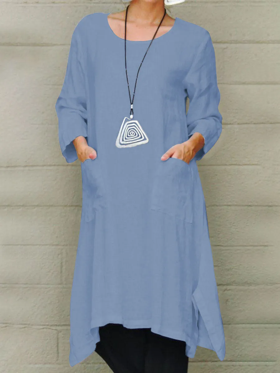 Casual Women'S Solid Color Cotton And Linen Dress