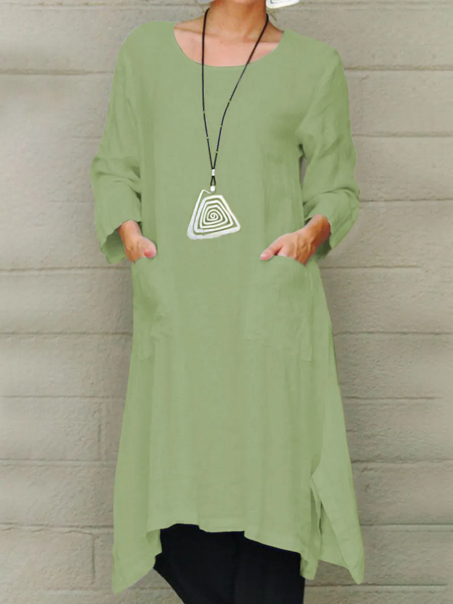 Casual Women'S Solid Color Cotton And Linen Dress