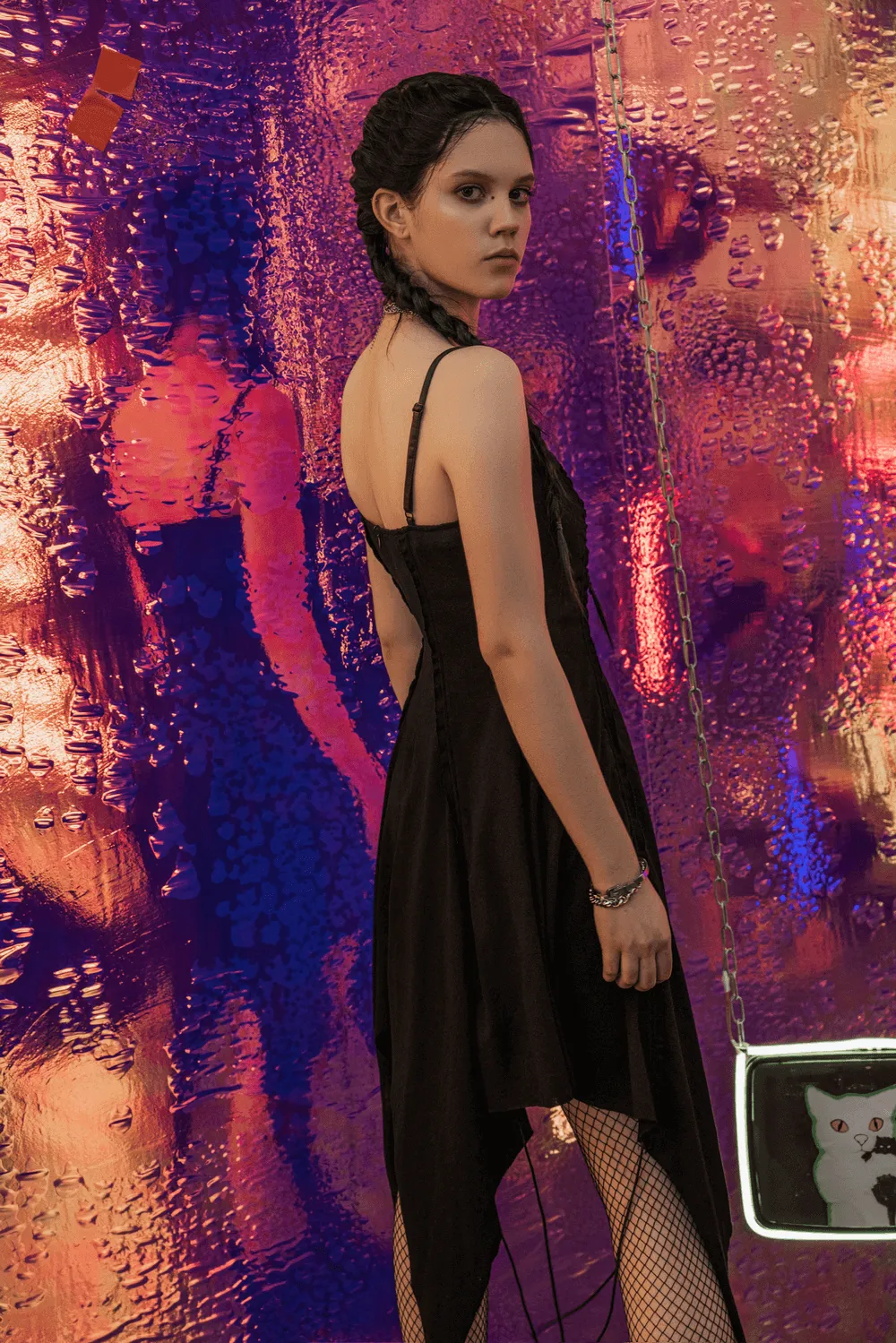 Chic Asymmetrical Witch Slip Dress with Punk Accents
