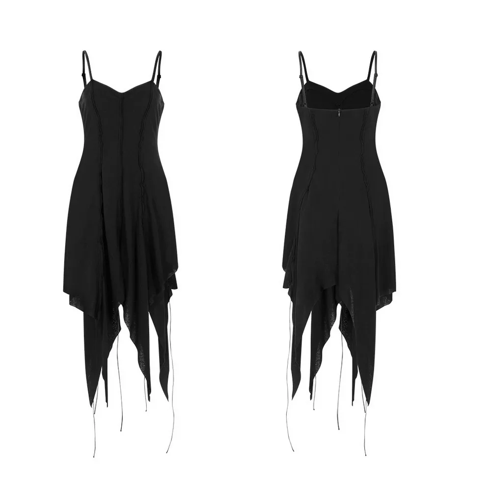 Chic Asymmetrical Witch Slip Dress with Punk Accents