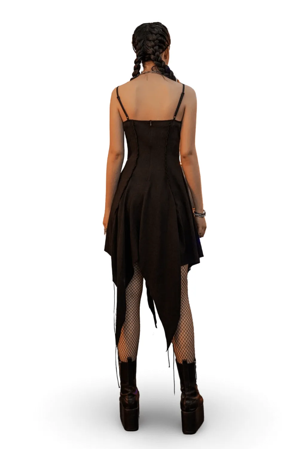 Chic Asymmetrical Witch Slip Dress with Punk Accents