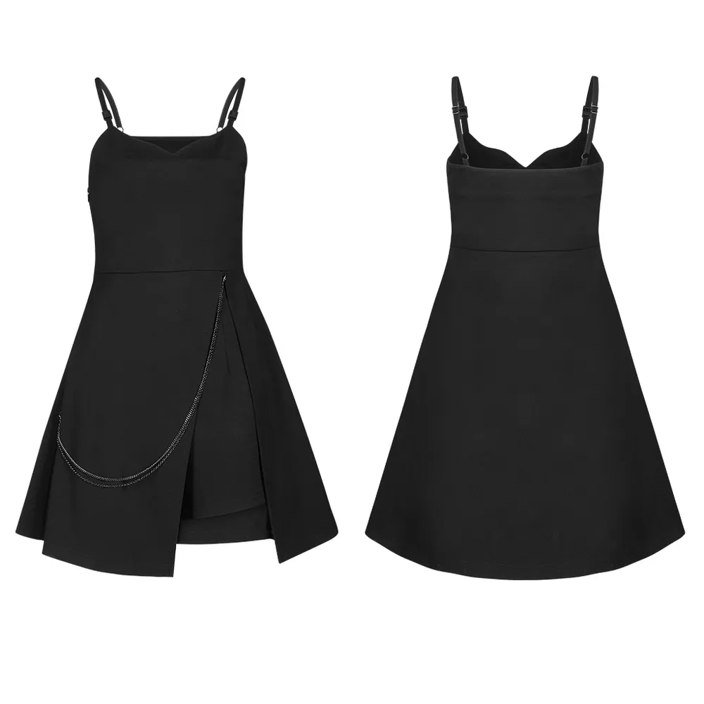 Chic V-Neck Dress with Detachable Chain Accent