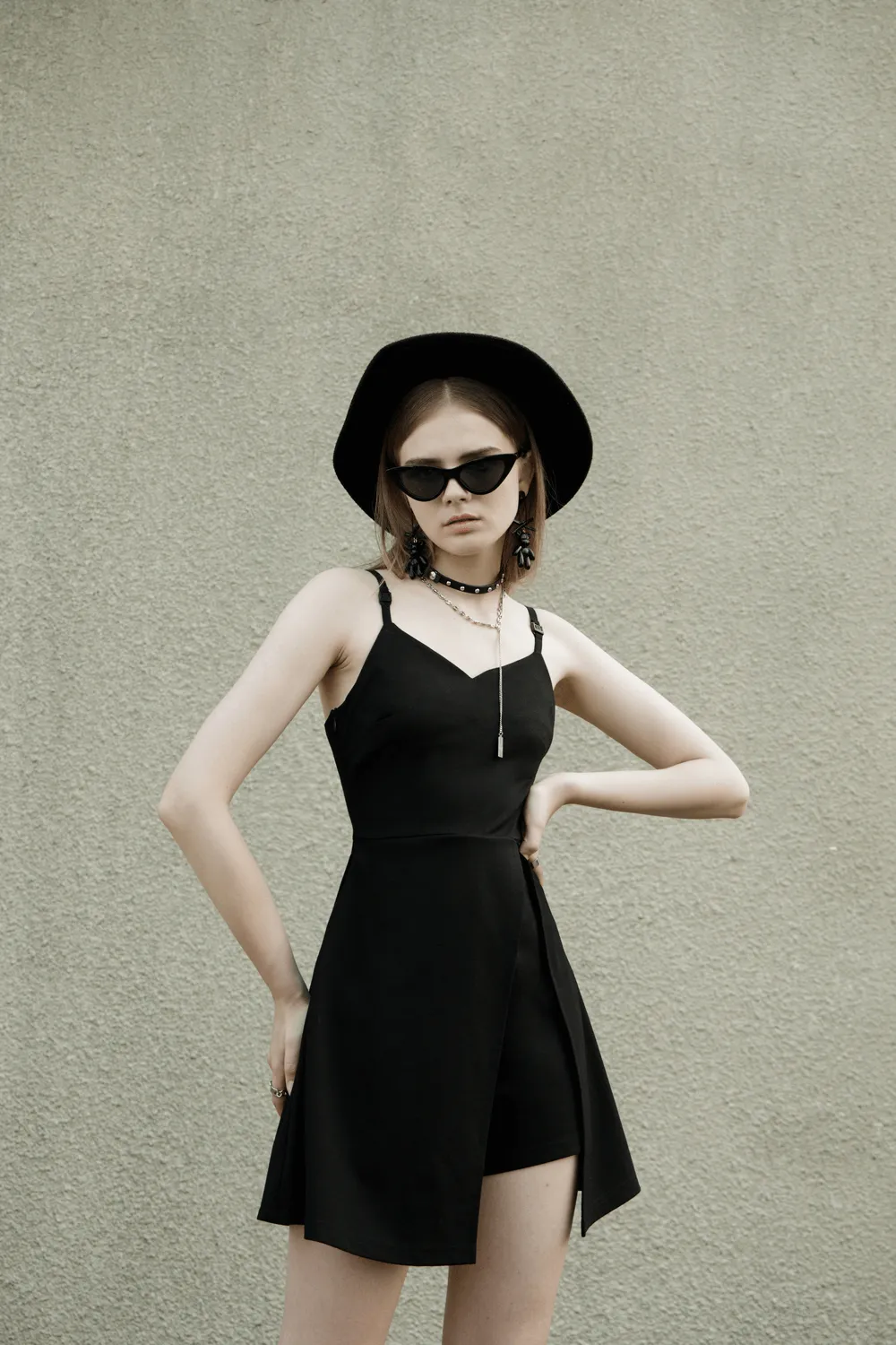 Chic V-Neck Dress with Detachable Chain Accent