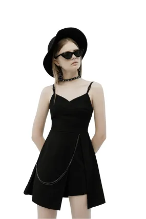 Chic V-Neck Dress with Detachable Chain Accent