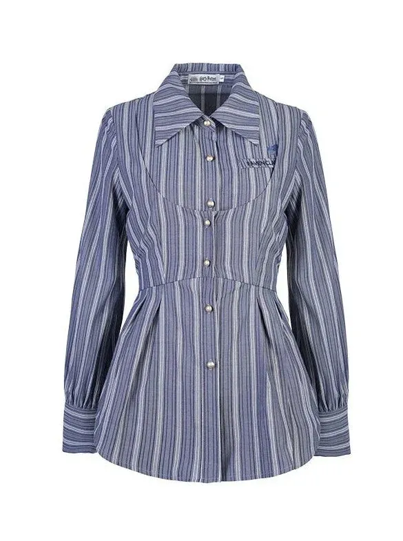 Collar Striped Faux Two-piece Polo Shirt