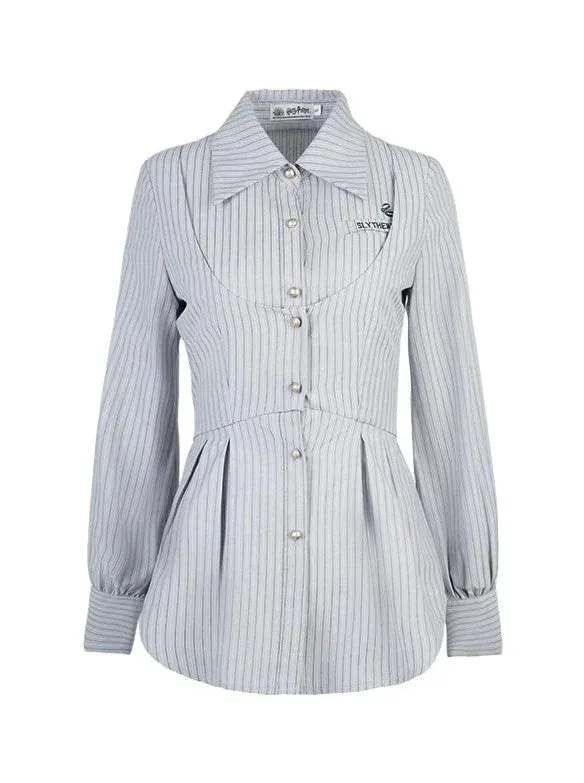 Collar Striped Faux Two-piece Polo Shirt