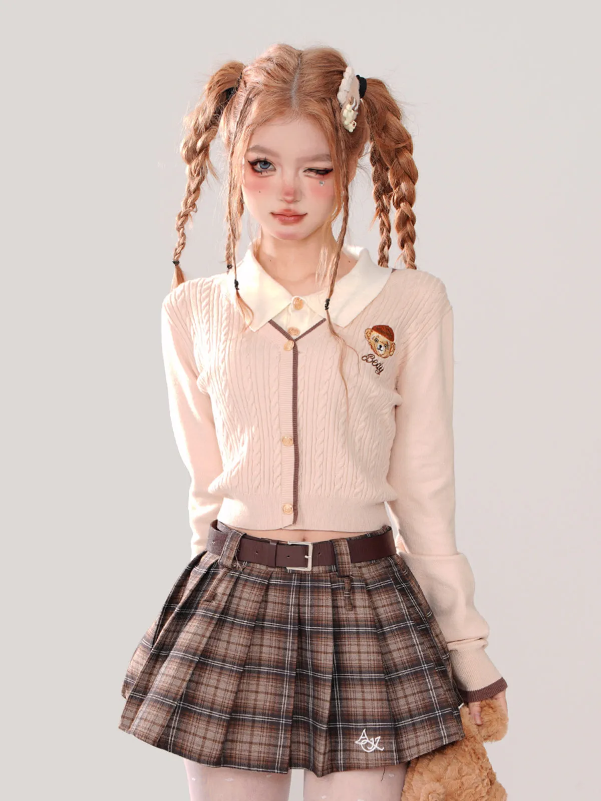 Collar Sunny Faux Polo Two-piece Knit College Bear