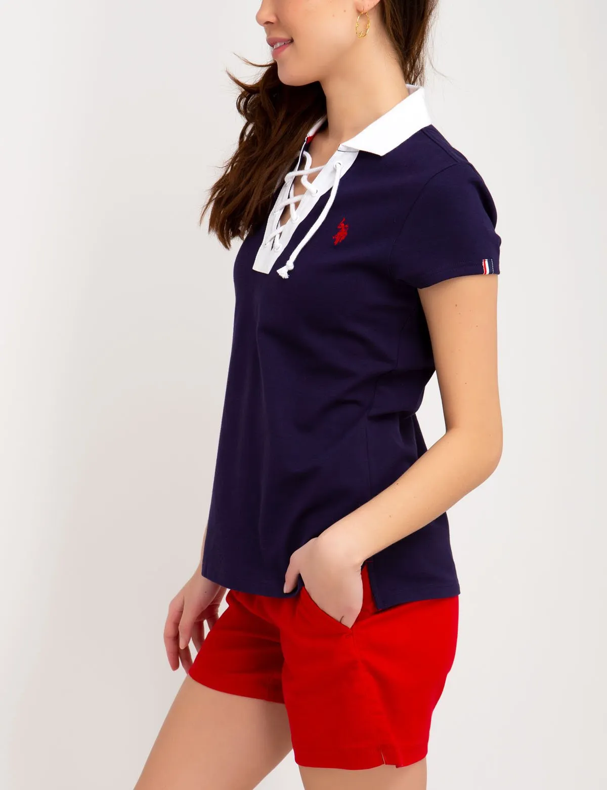 CONTRAST LACE UP POLO SHIRT