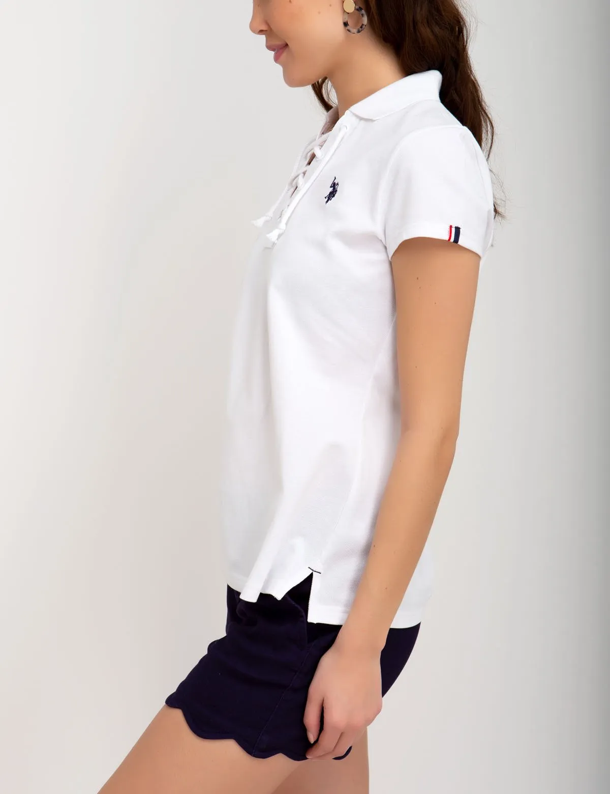 CONTRAST LACE UP POLO SHIRT
