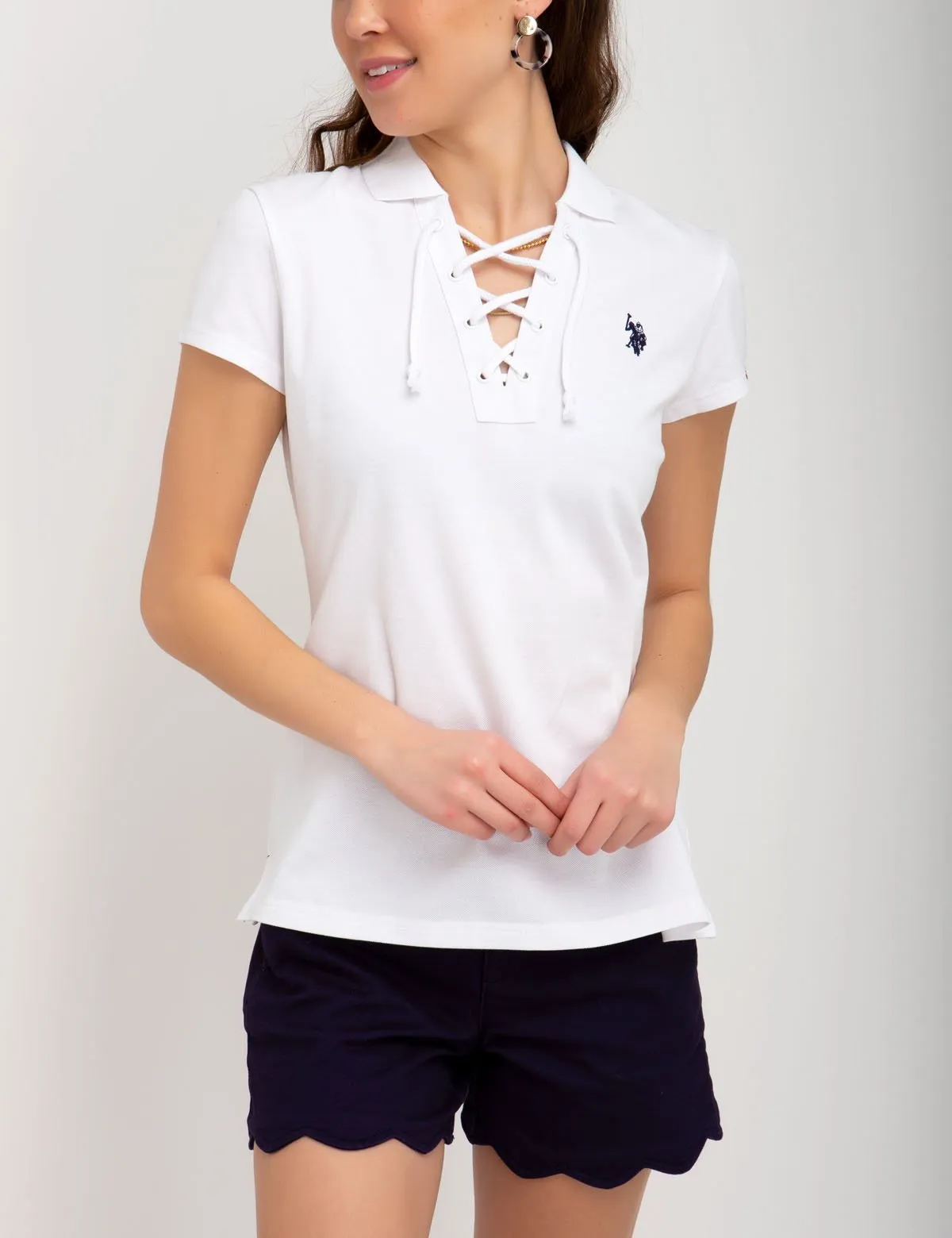 CONTRAST LACE UP POLO SHIRT