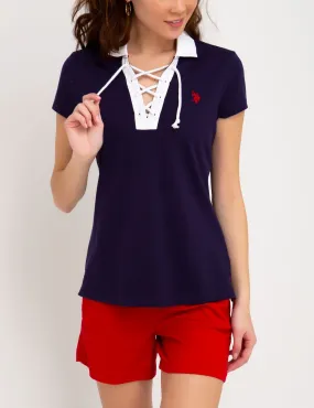 CONTRAST LACE UP POLO SHIRT