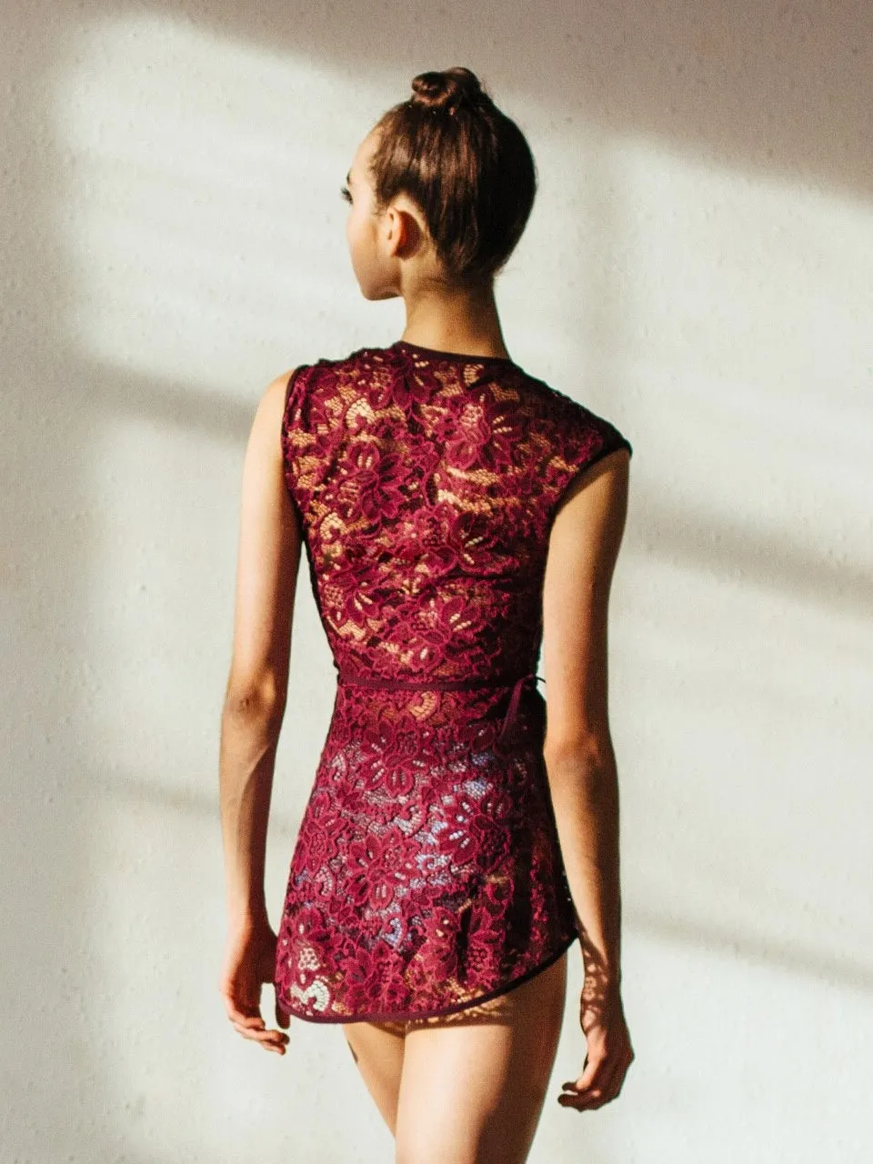 Danya Wrap Dress Sangria Bella Lace RTW