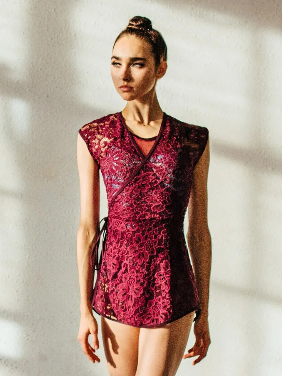 Danya Wrap Dress Sangria Bella Lace RTW