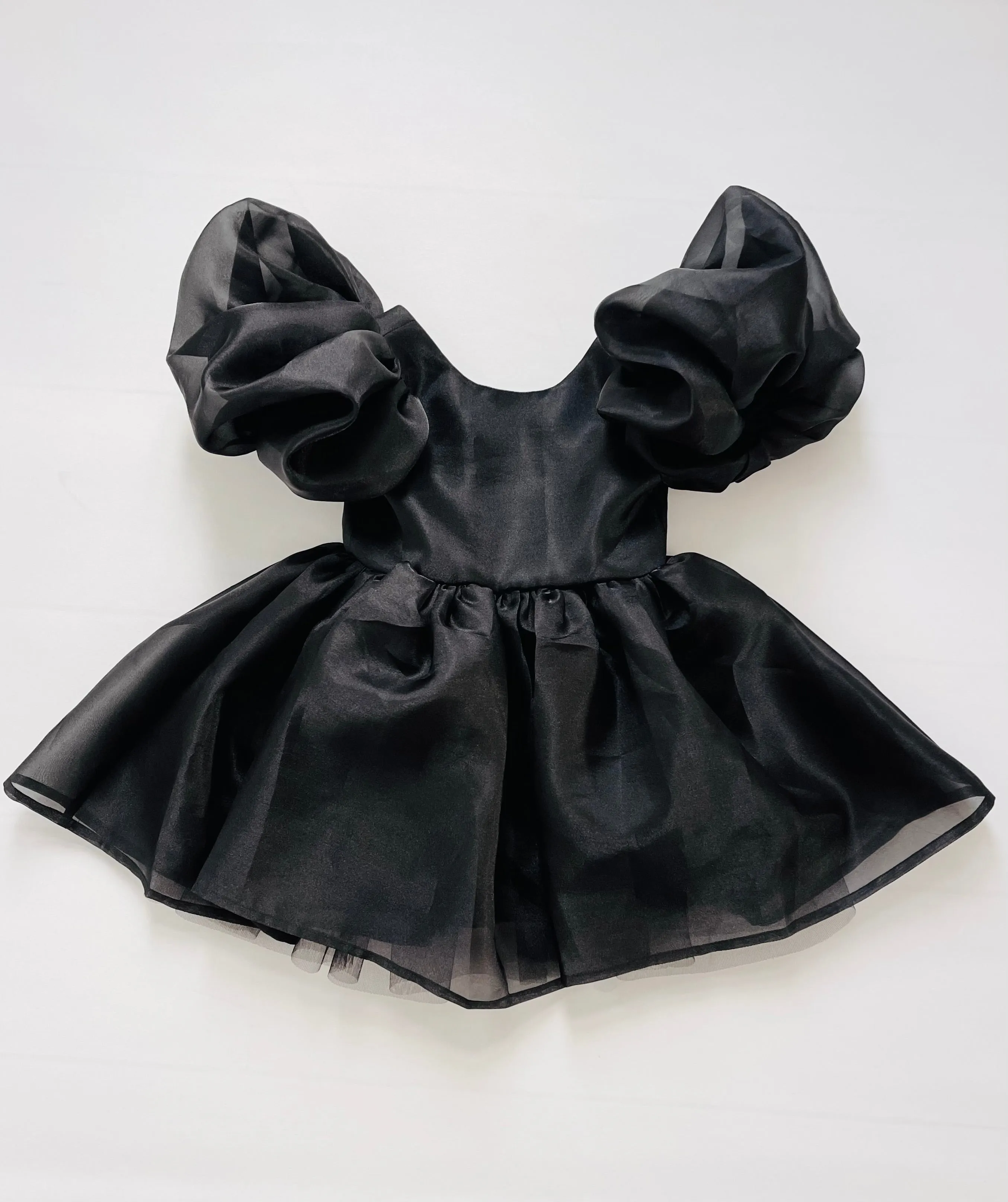 DOLLY WORLD V-BACK PUFF SLEEVE ORGANZA TUTU DRESS black