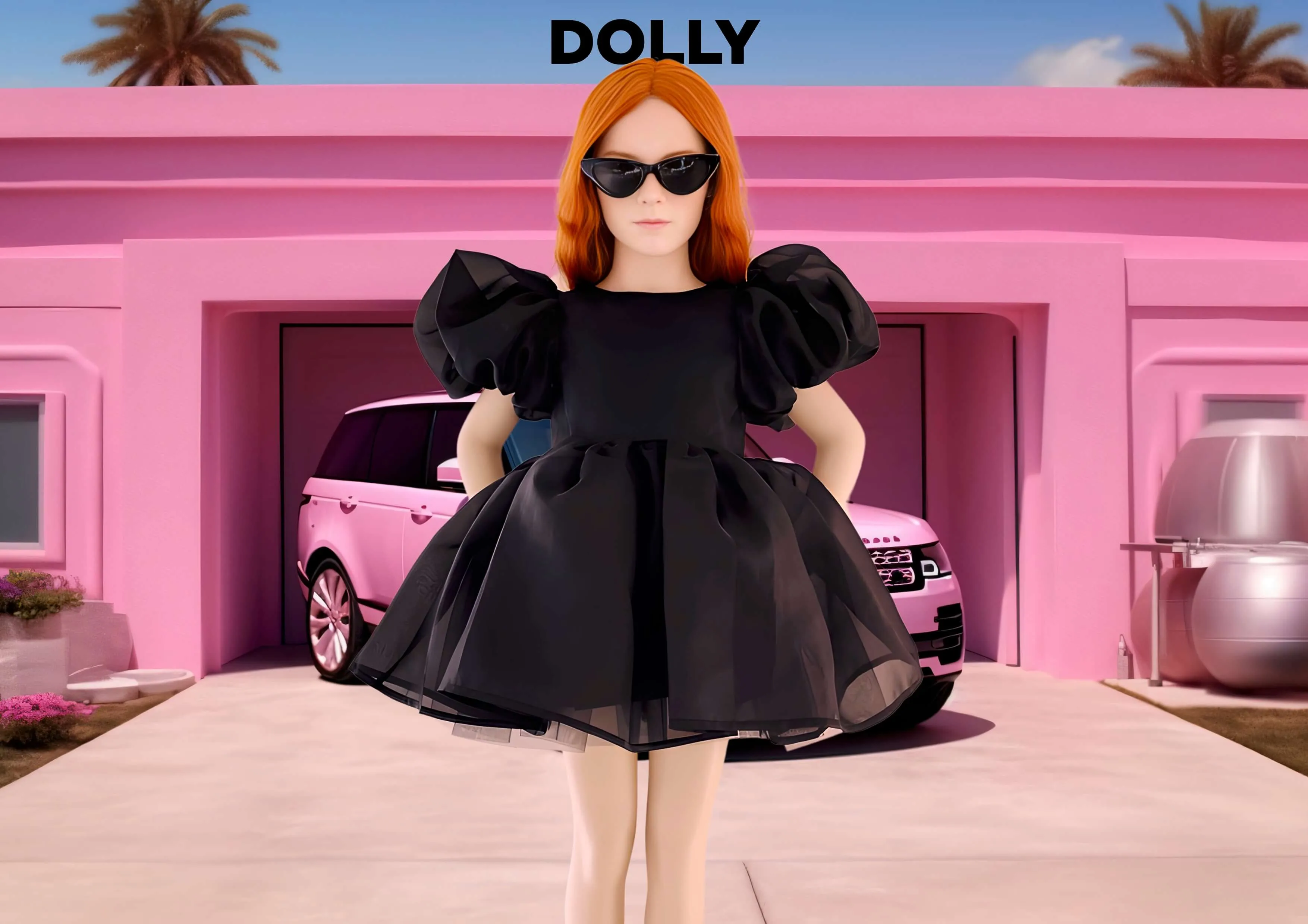 DOLLY WORLD V-BACK PUFF SLEEVE ORGANZA TUTU DRESS black