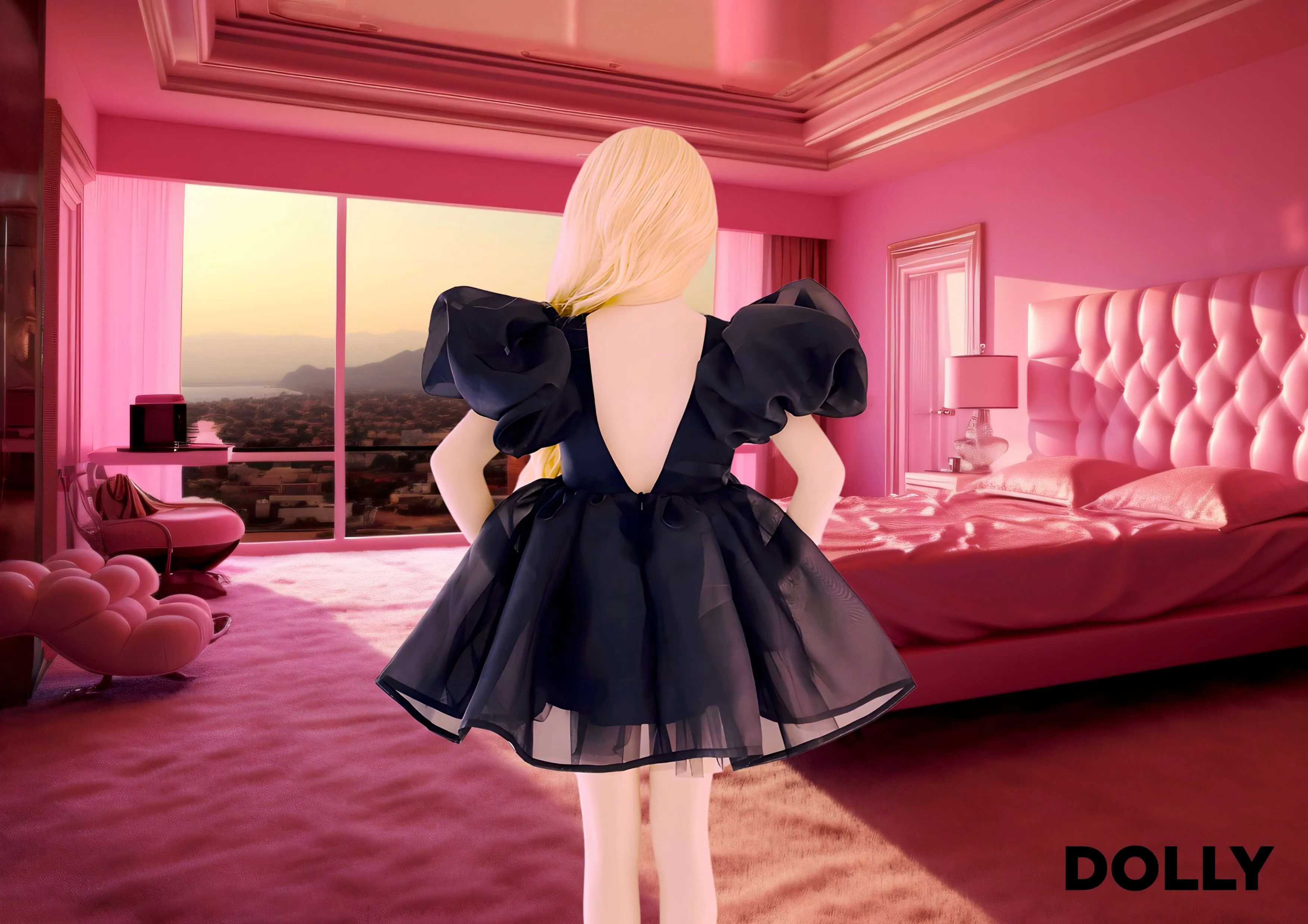 DOLLY WORLD V-BACK PUFF SLEEVE ORGANZA TUTU DRESS black