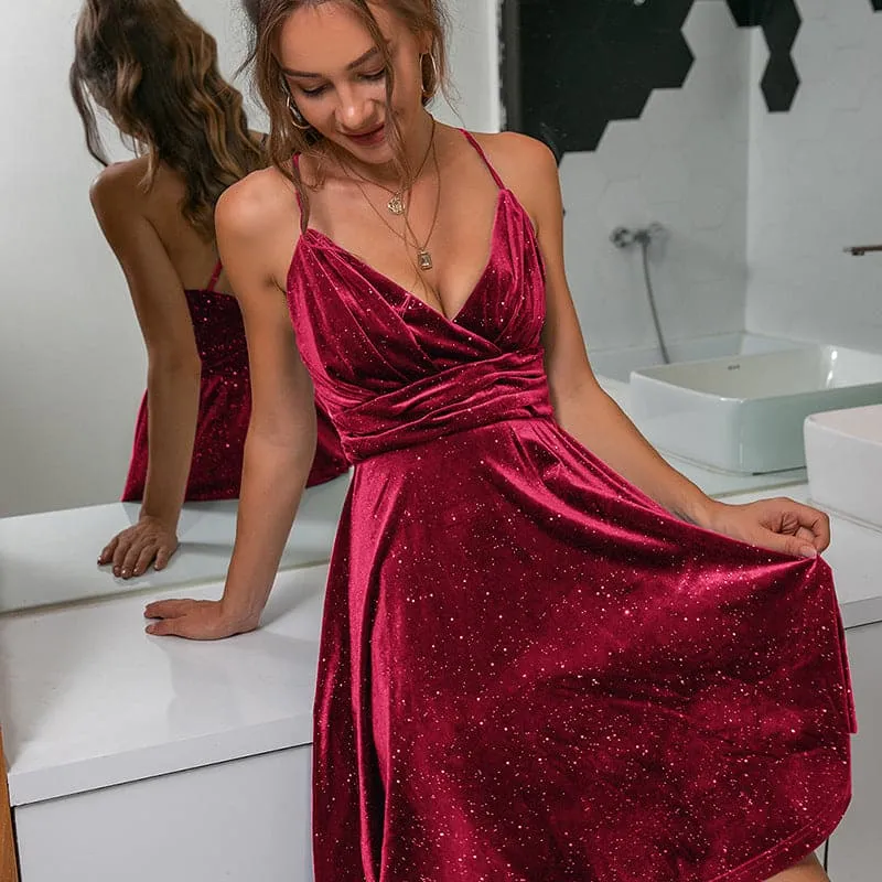 DressBetty - Sexy Deep V-Neck Velvet Prom Dresses
