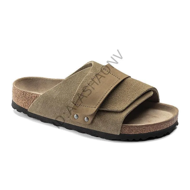 DUNNMALL  Full Cowhide Birkenstock Non-Slip Velvet Velcro Men's and Women's Same Style Boken Cork Sole One-Word Sandals Women's Outer Wear