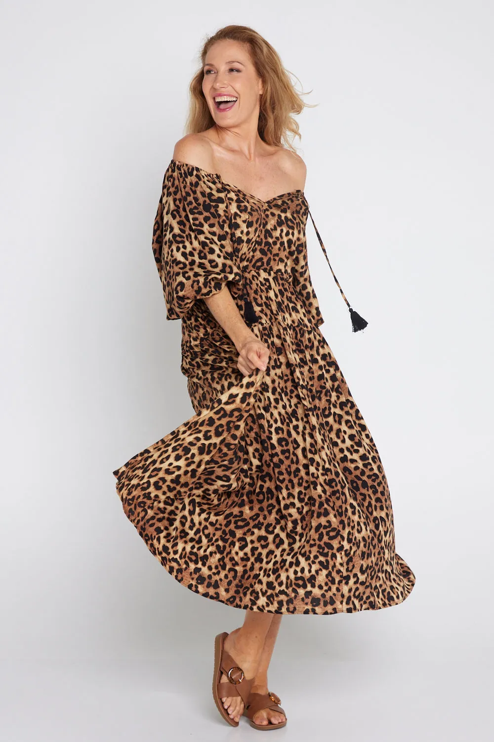 Elise Dress - Brown Leopard Print