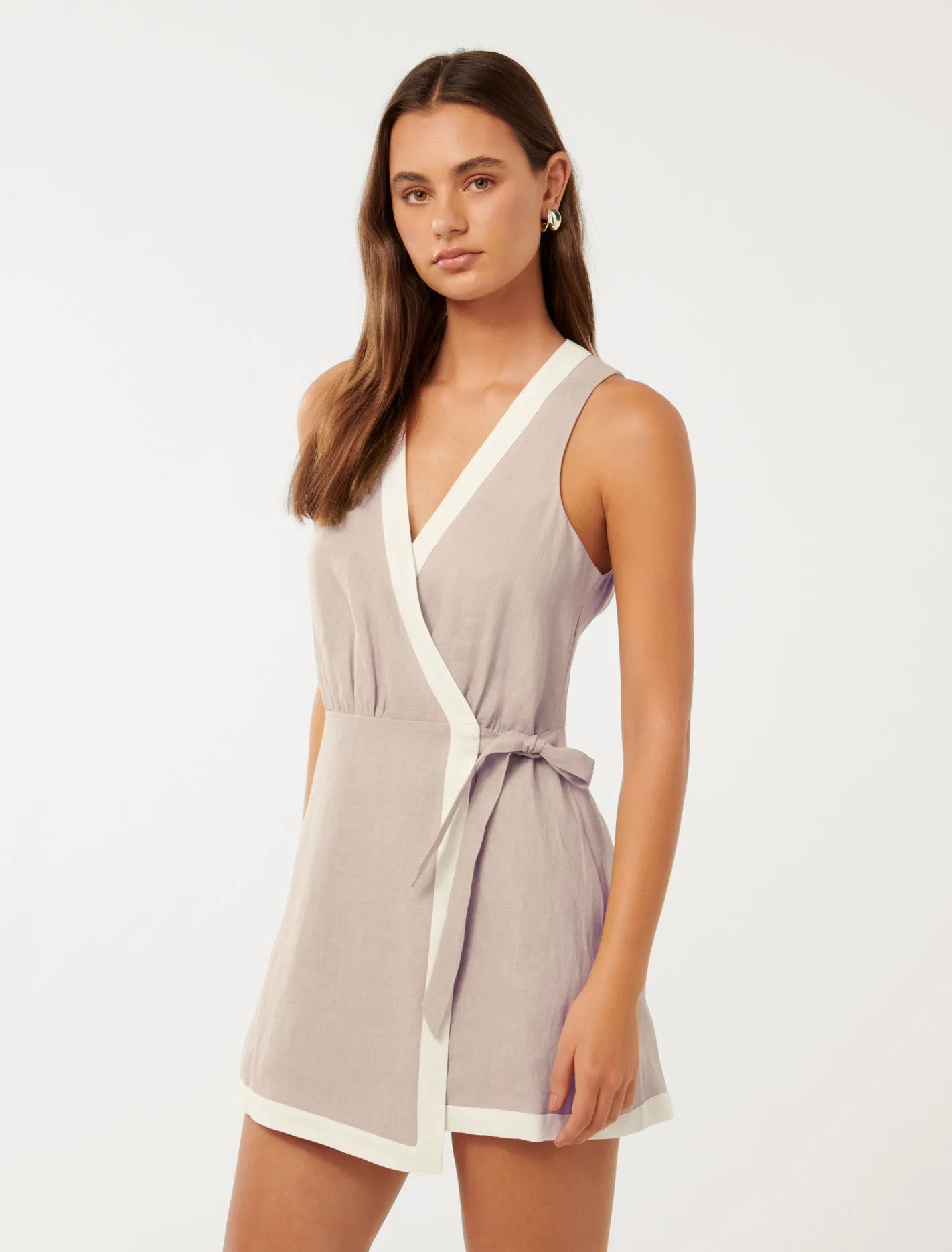 Linen Contrast Wrap Skort Playsuit with Ellie Design