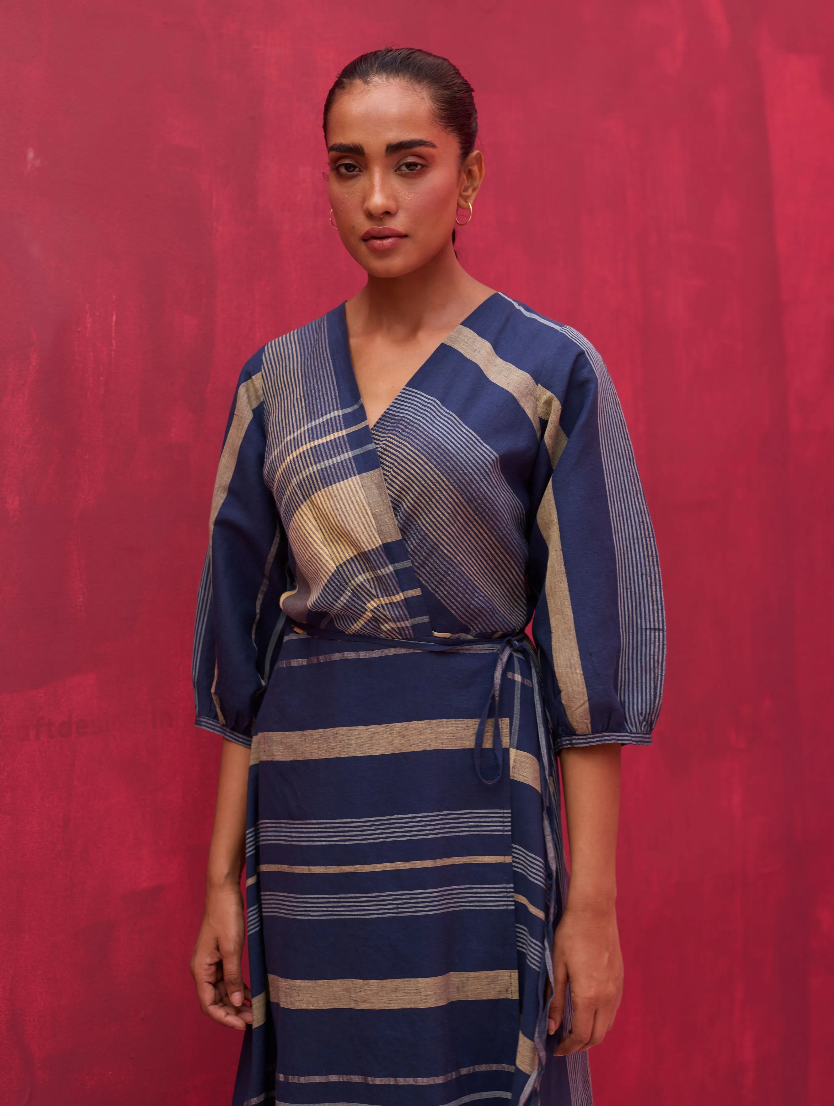 Eva Linen Wrap Dress - Navy