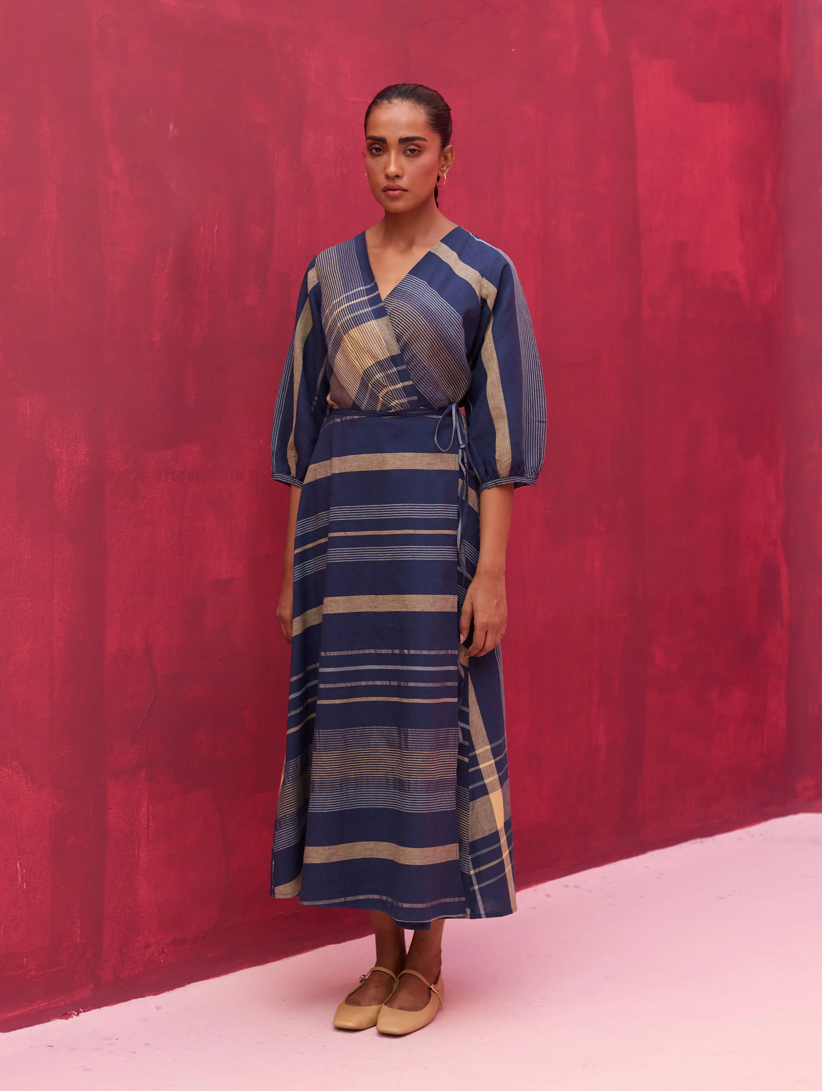 Eva Linen Wrap Dress - Navy