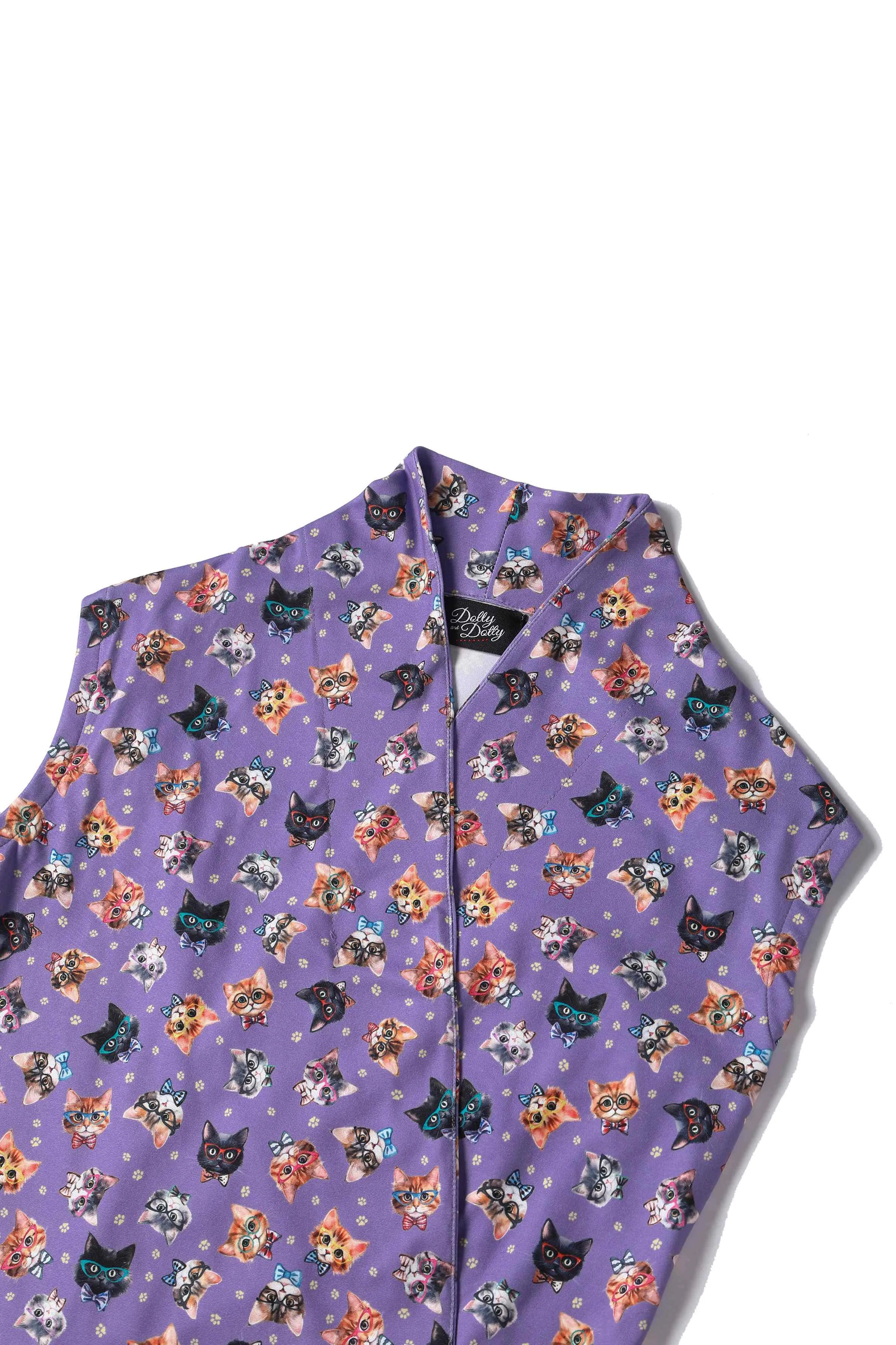 Felix Sleeveless Wrap-Around Purple Cat Print Top