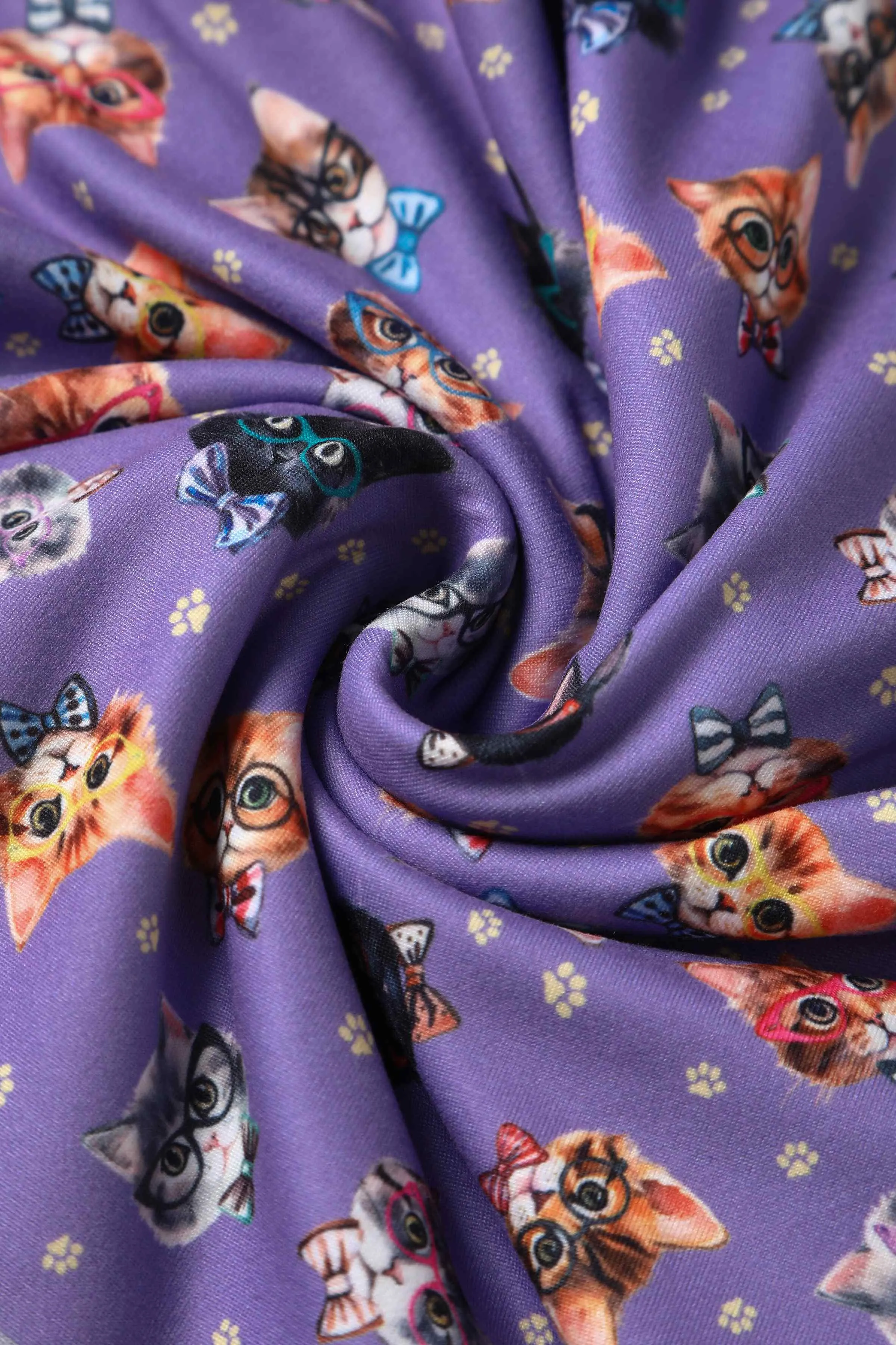 Felix Sleeveless Wrap-Around Purple Cat Print Top