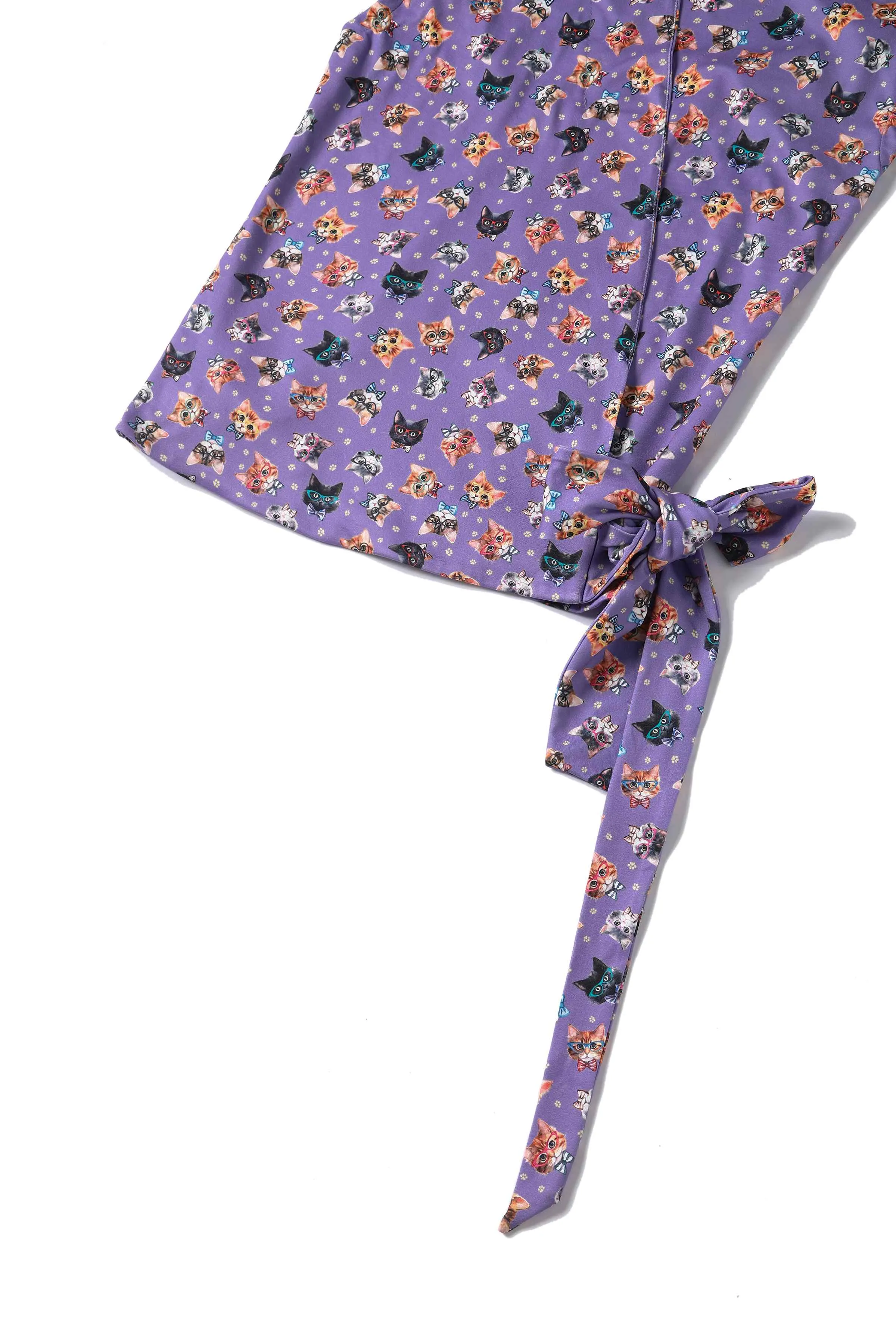 Felix Sleeveless Wrap-Around Purple Cat Print Top